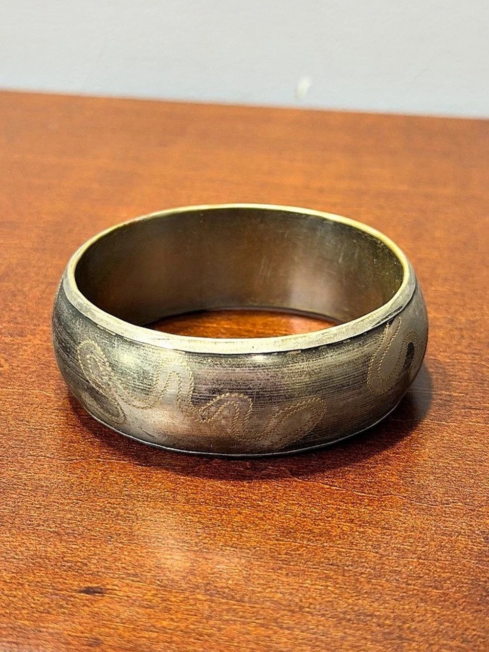 Engraved Cuff Bracelet in Brown